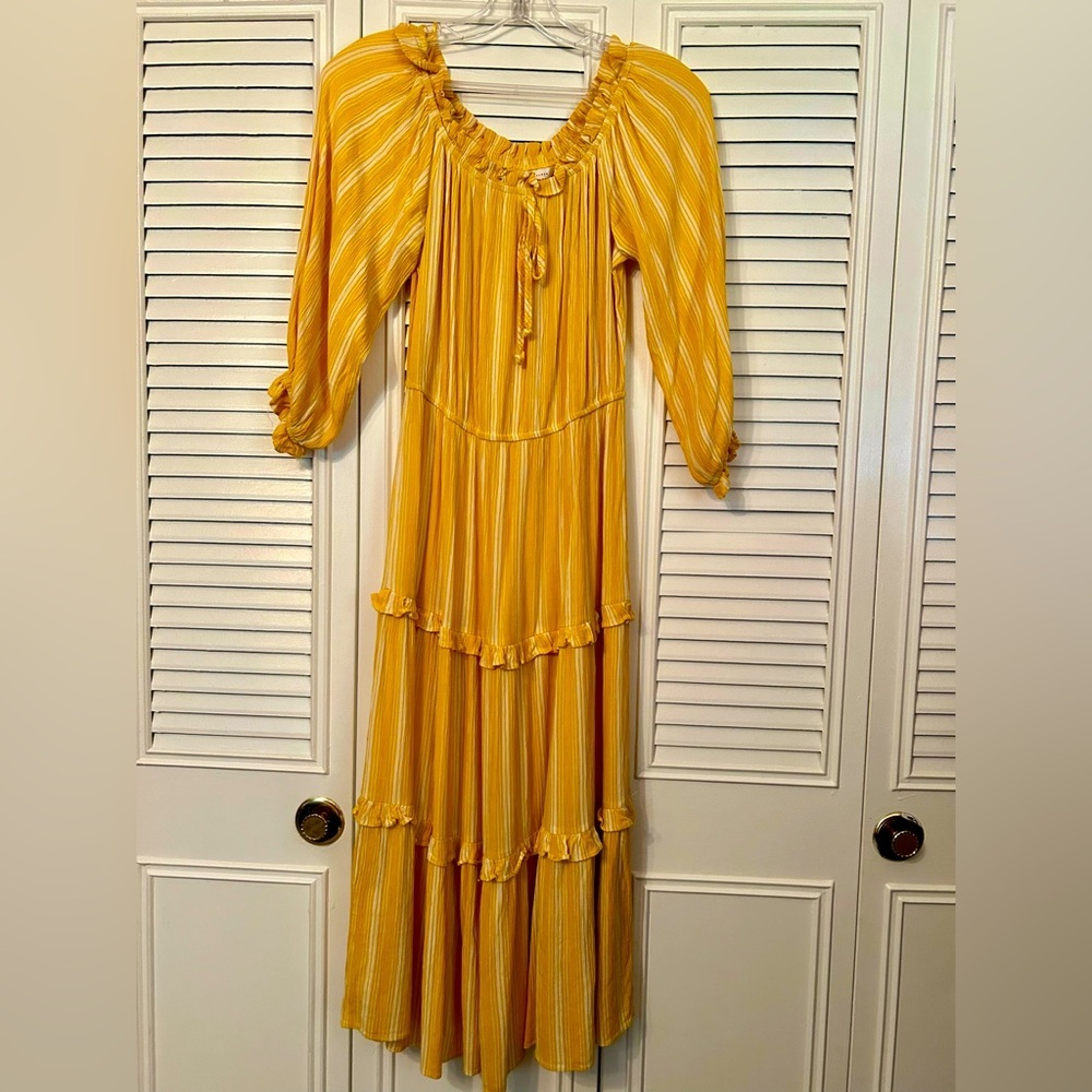 LC Lauren Conrad Striped Dress Yellow 3/4 sleeves women’s size S